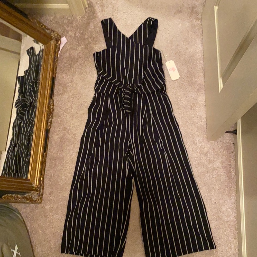 Black and white striped jumpsuit for girls
